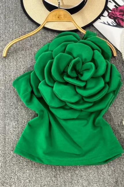 Elegant Slanted Neck Top with 3D Floral Feature