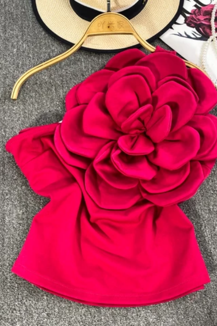 Elegant Slanted Neck Top with 3D Floral Feature