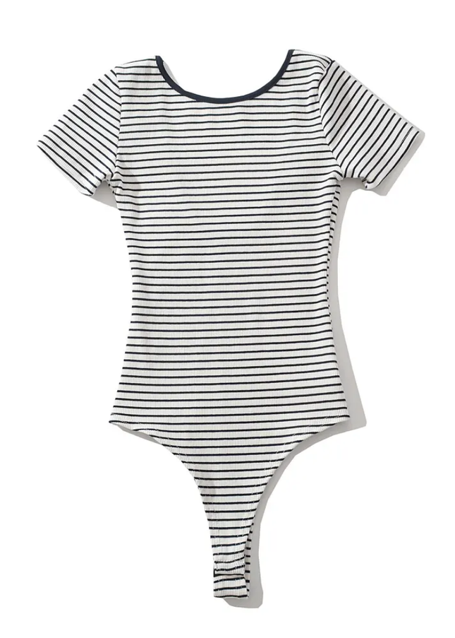 Striped Crew Neck Backless Casual Jumpsuit for Women