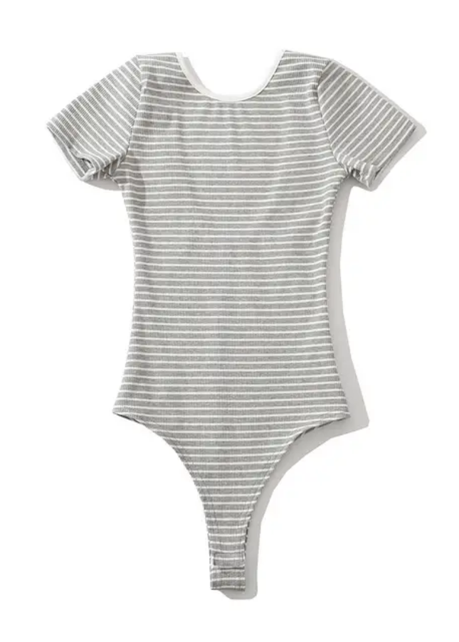 Striped Crew Neck Backless Casual Jumpsuit for Women