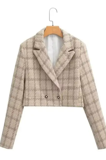 Plaid Double-Breasted Solid Casual Blazer Jacket for Women