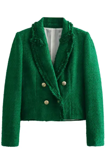 Tweed Double-Breasted Notched Collar Casual Blazer for Women
