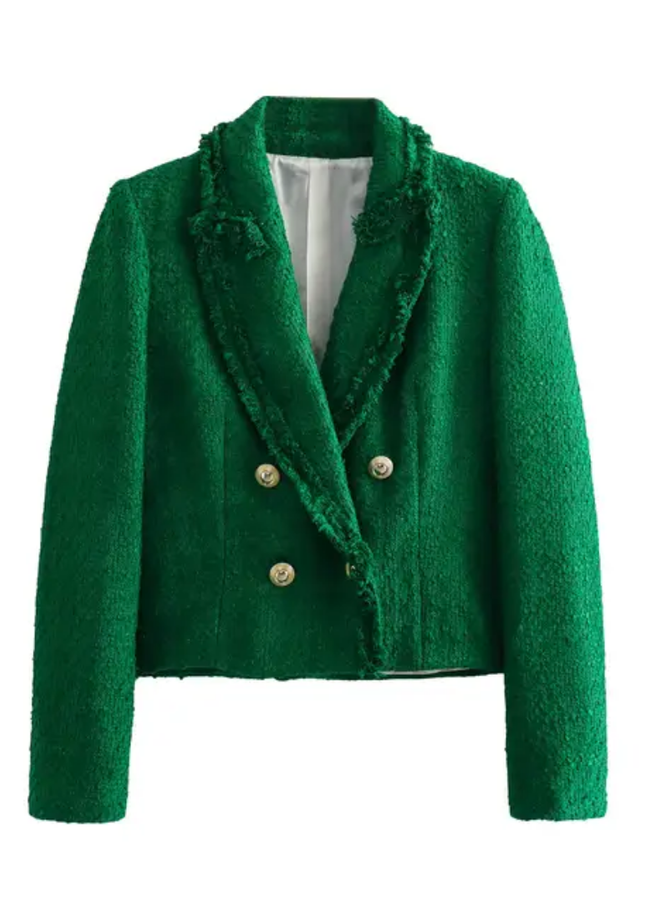 Tweed Double-Breasted Notched Collar Casual Blazer for Women