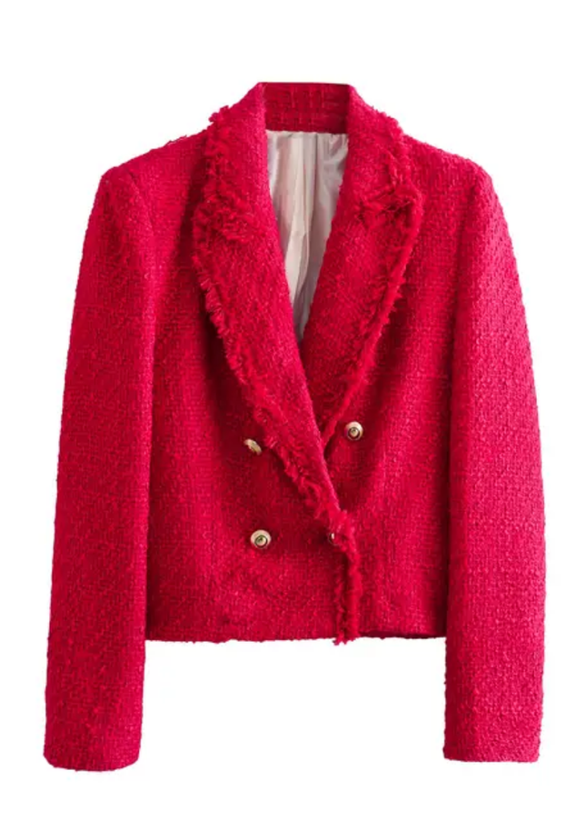 Tweed Double-Breasted Notched Collar Casual Blazer for Women