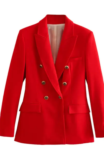 Solid Double-Breasted Long Sleeve Elegant Casual Blazer for Women