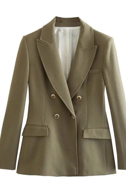 Solid Double-Breasted Long Sleeve Elegant Casual Blazer for Women