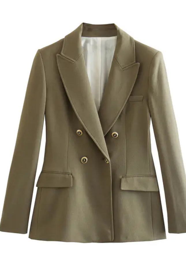 Solid Double-Breasted Long Sleeve Elegant Casual Blazer for Women