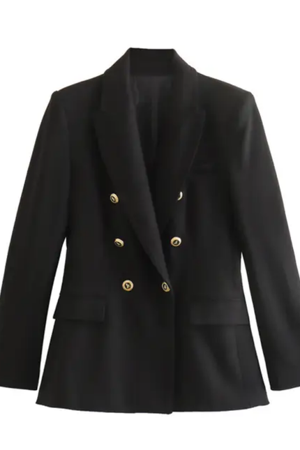 Solid Double-Breasted Long Sleeve Elegant Casual Blazer for Women