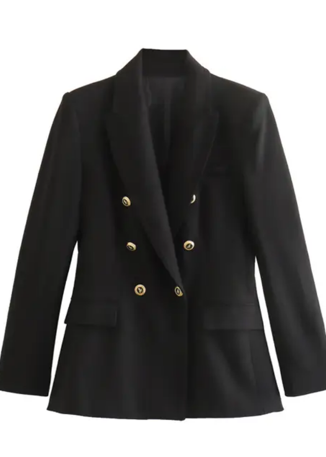 Solid Double-Breasted Long Sleeve Elegant Casual Blazer for Women