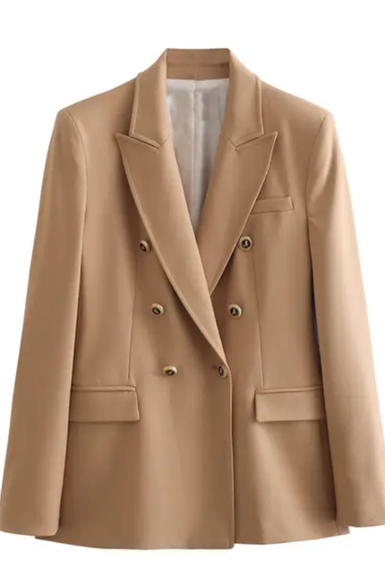 Solid Double-Breasted Long Sleeve Elegant Casual Blazer for Women