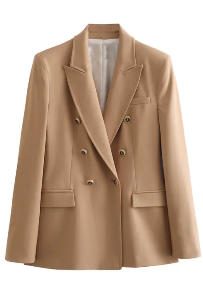 Solid Double-Breasted Long Sleeve Elegant Casual Blazer for Women