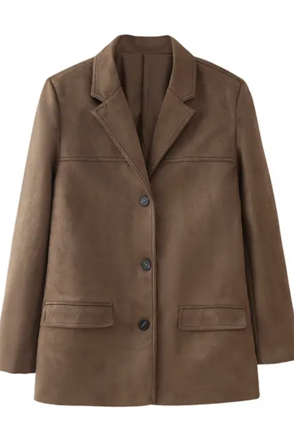 Solid Single-Breasted Notched Collar Casual Blazer for Women