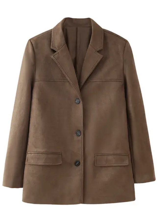 Solid Single-Breasted Notched Collar Casual Blazer for Women