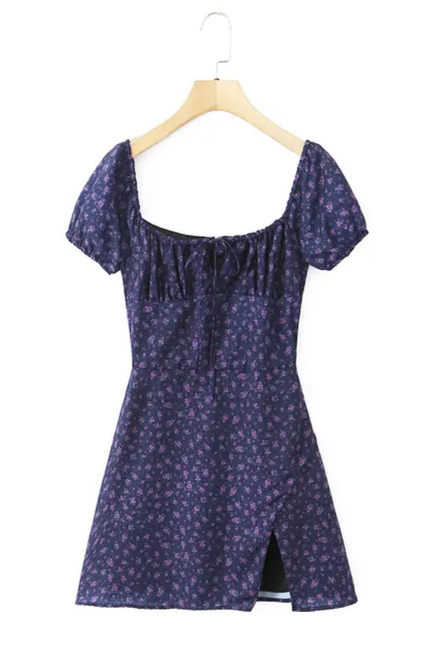 Floral Print Slit Mini Summer Dress for Women