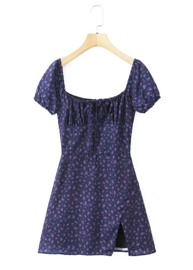 Floral Print Slit Mini Summer Dress for Women