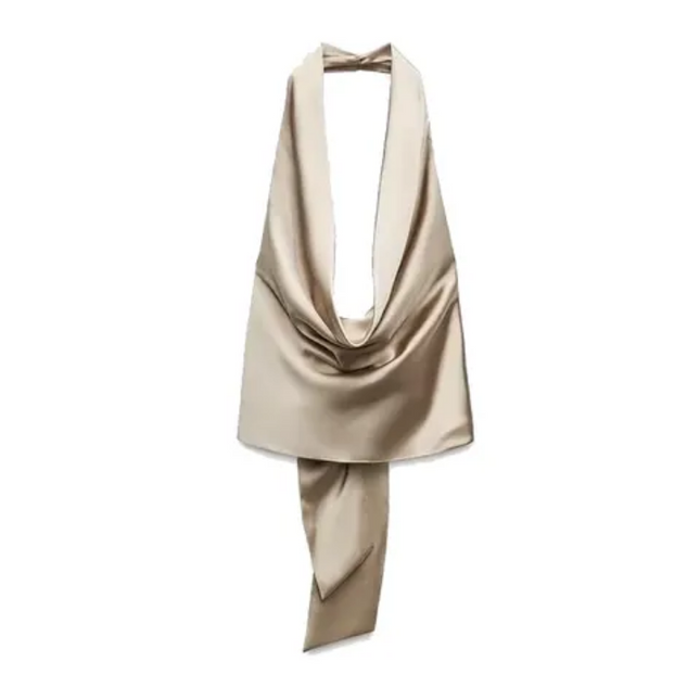 Silky Halter Tank – Back Bow Tie & Hollow Out"