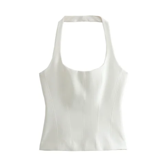 Back Cutout Halter Tank – Solid Color Casual Top