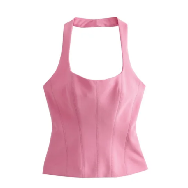 Back Cutout Halter Tank – Solid Color Casual Top