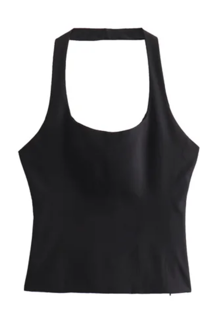 Back Cutout Halter Tank – Solid Color Casual Top