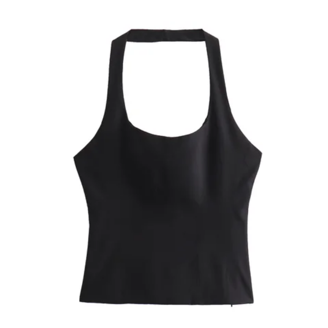 Back Cutout Halter Tank – Solid Color Casual Top