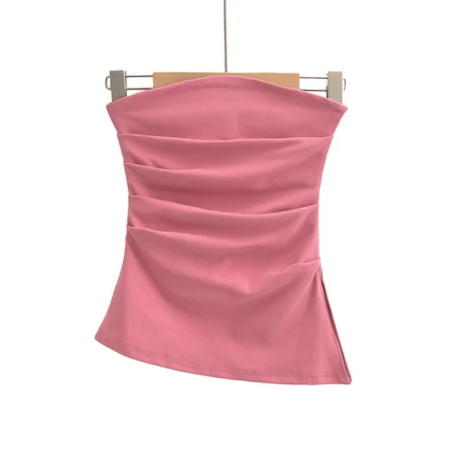 Women's Strapless Pleated Crop Top