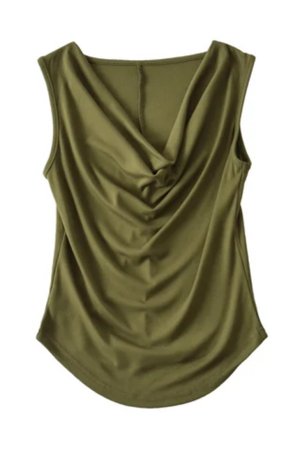 Women's Drop Collar Pleated Tank Top