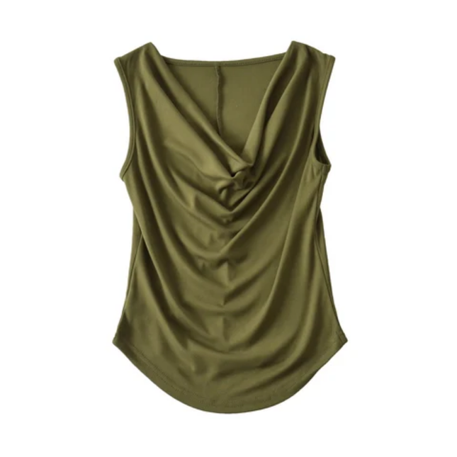 Women's Drop Collar Pleated Tank Top