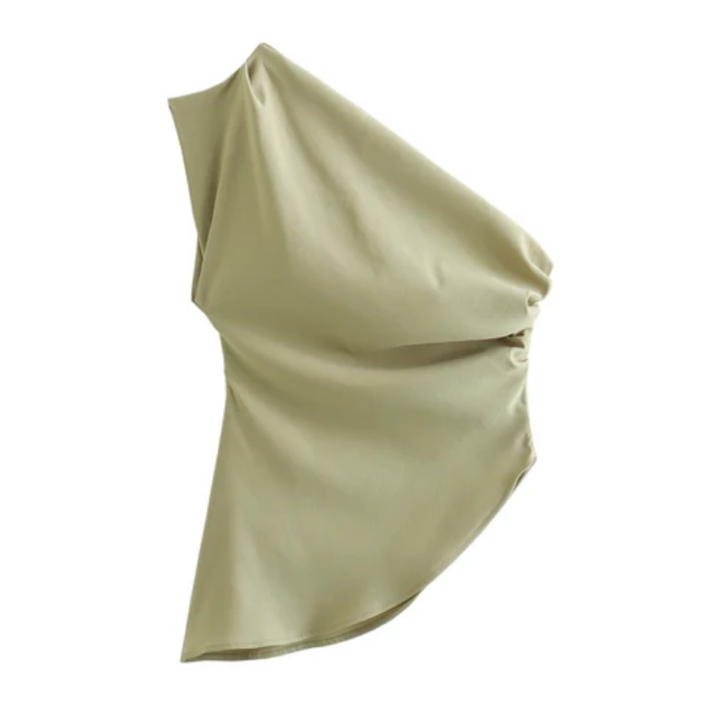 Women's One Shoulder Pleated Tank Top