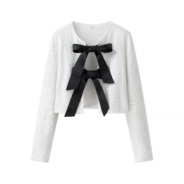 Women's Sequin Bow Tie Long Sleeve Top
