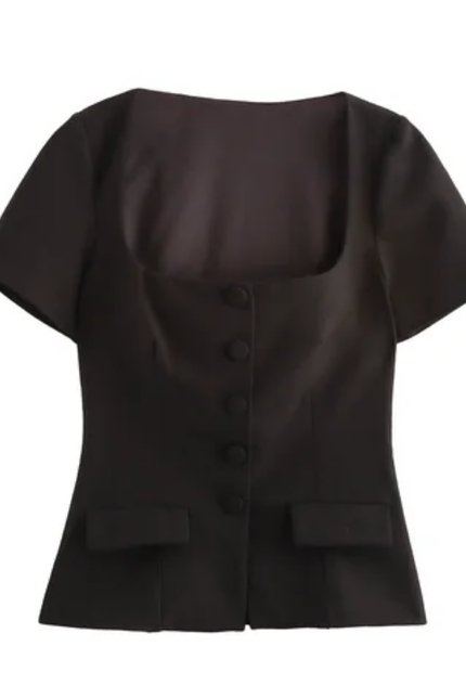 Women's Square Neck Button-Up Blouse