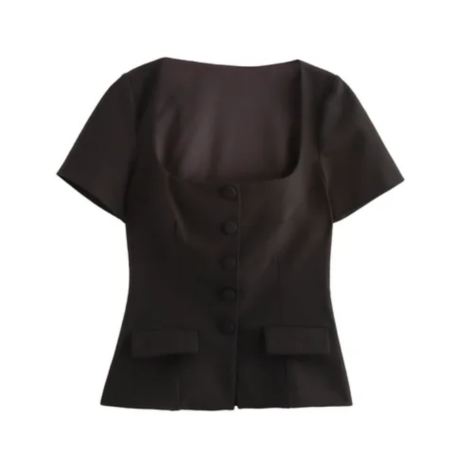 Women's Square Neck Button-Up Blouse