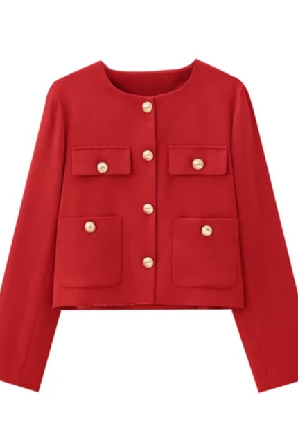 Women's Casual Crew Neck Button-Up Jacket