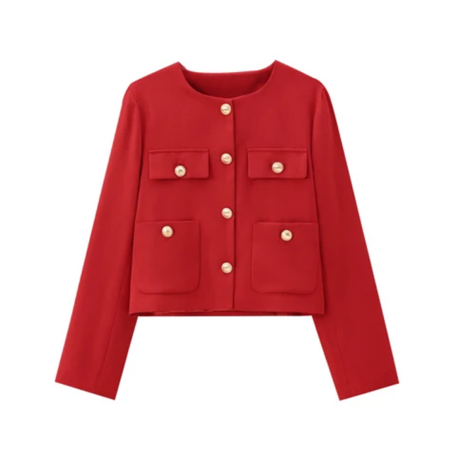 Women's Casual Crew Neck Button-Up Jacket