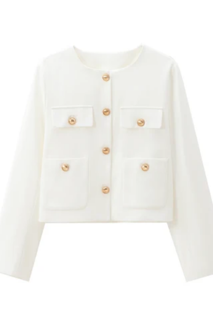 Women's Casual Crew Neck Button-Up Jacket
