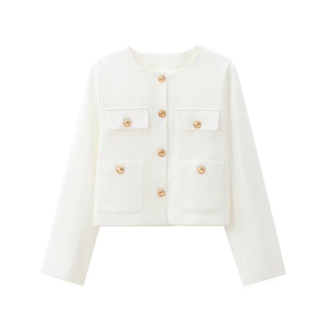 Women's Casual Crew Neck Button-Up Jacket