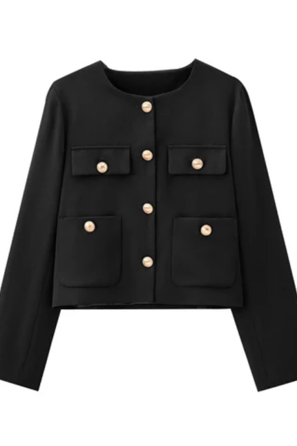 Women's Casual Crew Neck Button-Up Jacket