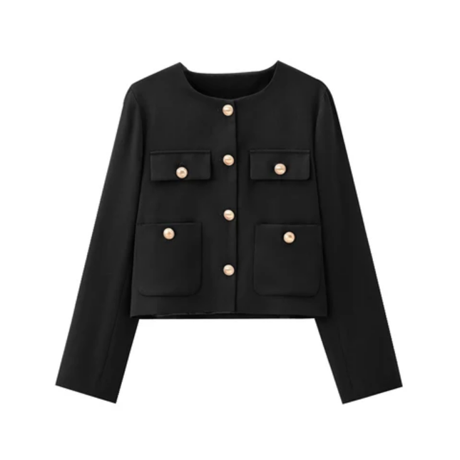 Women's Casual Crew Neck Button-Up Jacket