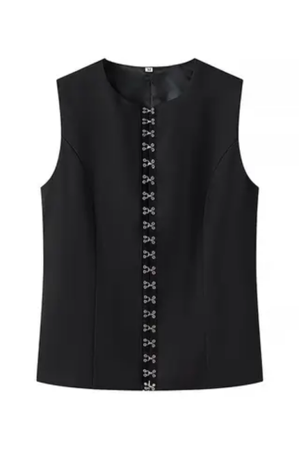 Women's Solid Color Button-Up Crew Neck Vest