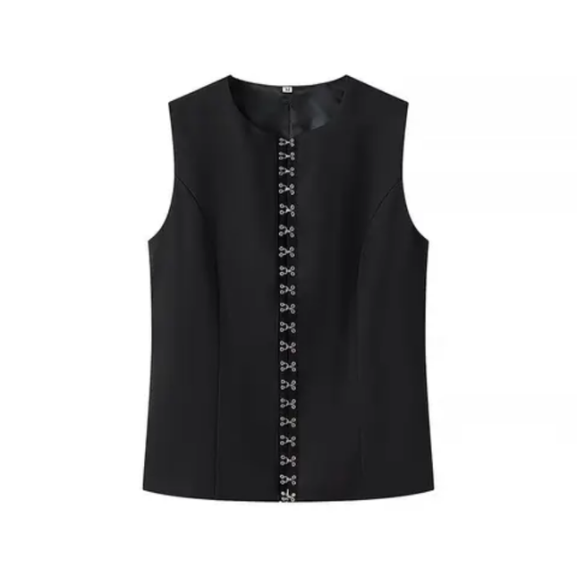 Women's Solid Color Button-Up Crew Neck Vest