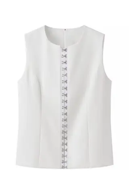 Women's Solid Color Button-Up Crew Neck Vest