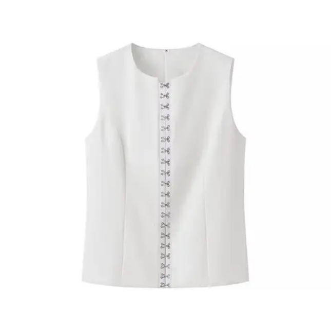 Women's Solid Color Button-Up Crew Neck Vest