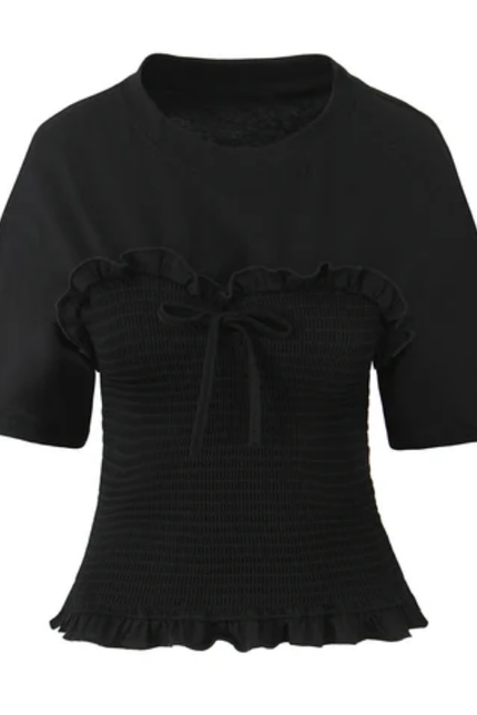 Women's Lace-Up Crew Neck Short Sleeve T-Shirt