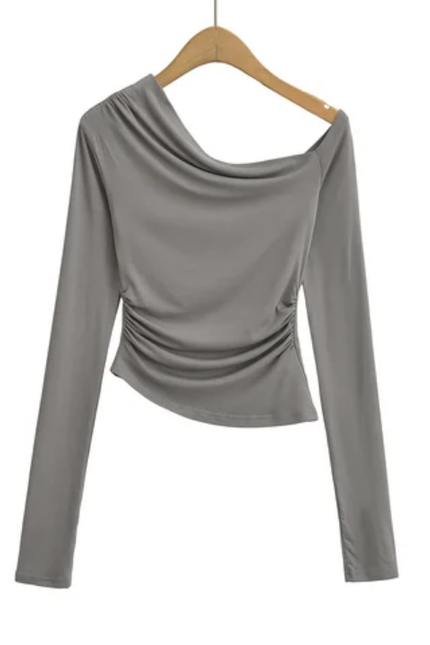 Women's Asymmetrical Pleated Long Sleeve T-Shirt