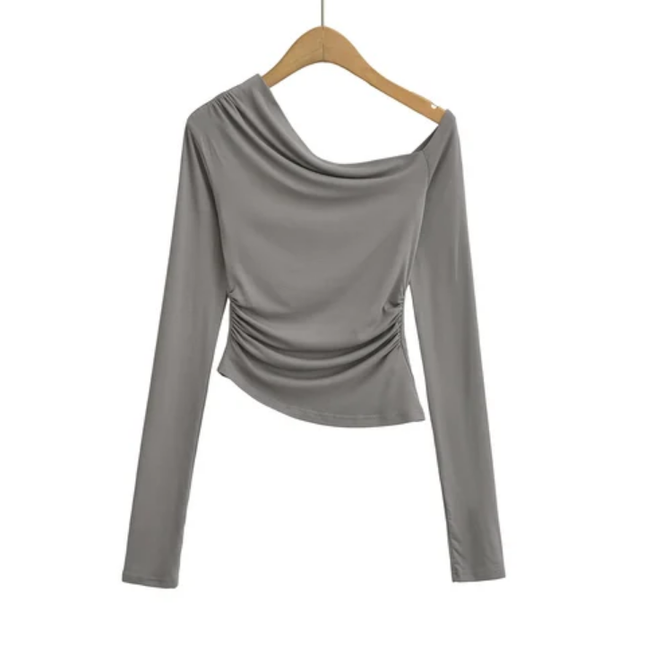 Women's Asymmetrical Pleated Long Sleeve T-Shirt