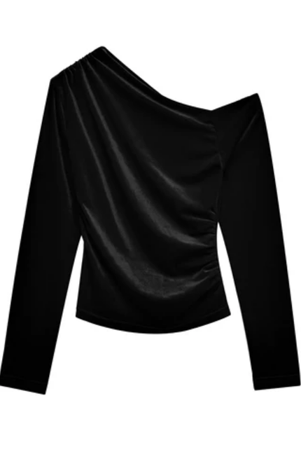 Women's Asymmetrical Pleated Long Sleeve Top