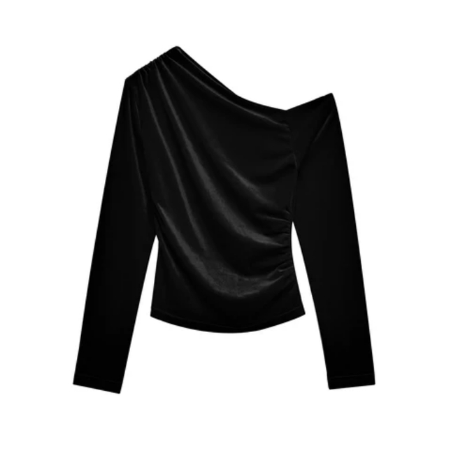Women's Asymmetrical Pleated Long Sleeve Top
