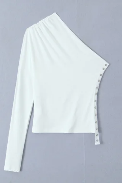 Women's Asymmetrical Pleated Long Sleeve T-Shirt