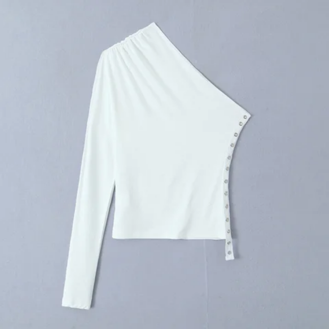 Women's Asymmetrical Pleated Long Sleeve T-Shirt