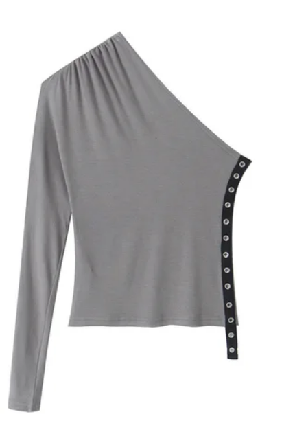 Women's Asymmetrical Pleated Long Sleeve T-Shirt
