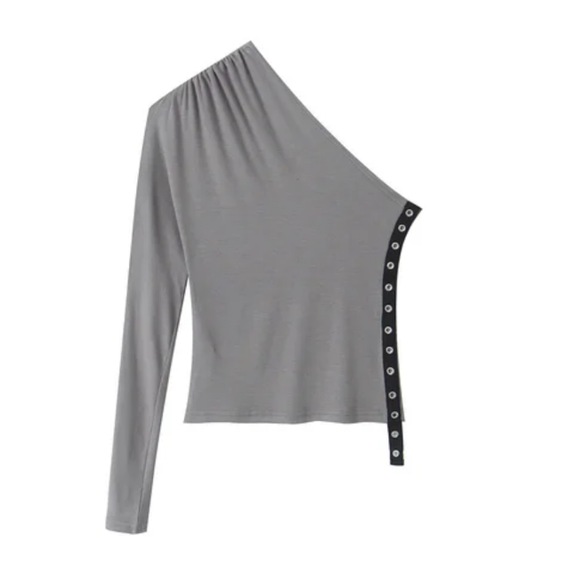 Women's Asymmetrical Pleated Long Sleeve T-Shirt